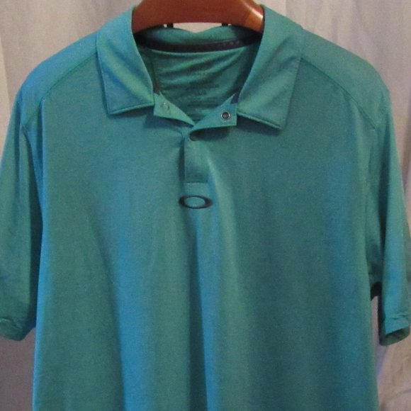Oakley Green Performance Hydrolix Polo Regular Fit Size Large Snap Buttons EUC - Picture 1 of 11